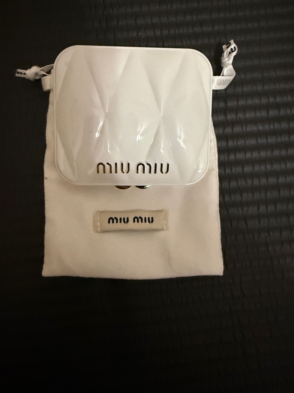 Miu Miu Glossy White Quilted Mini Crossbody